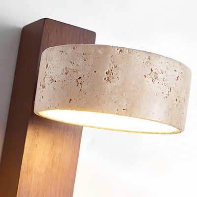Strata Minimalistische Wandleuchte – Gelber Travertin & Holz für Schlafzimmer