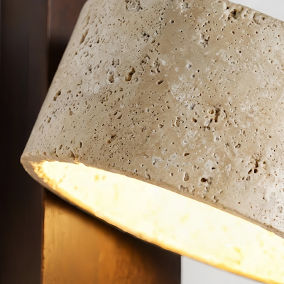 Strata Minimalistische Wandleuchte – Gelber Travertin & Holz für Schlafzimmer