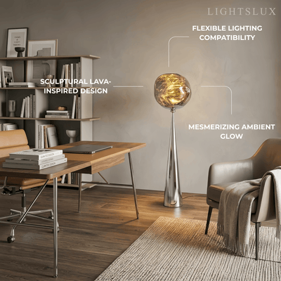 Contemporary Floor Lamp – Distorted Spherical Metal & Acrylic