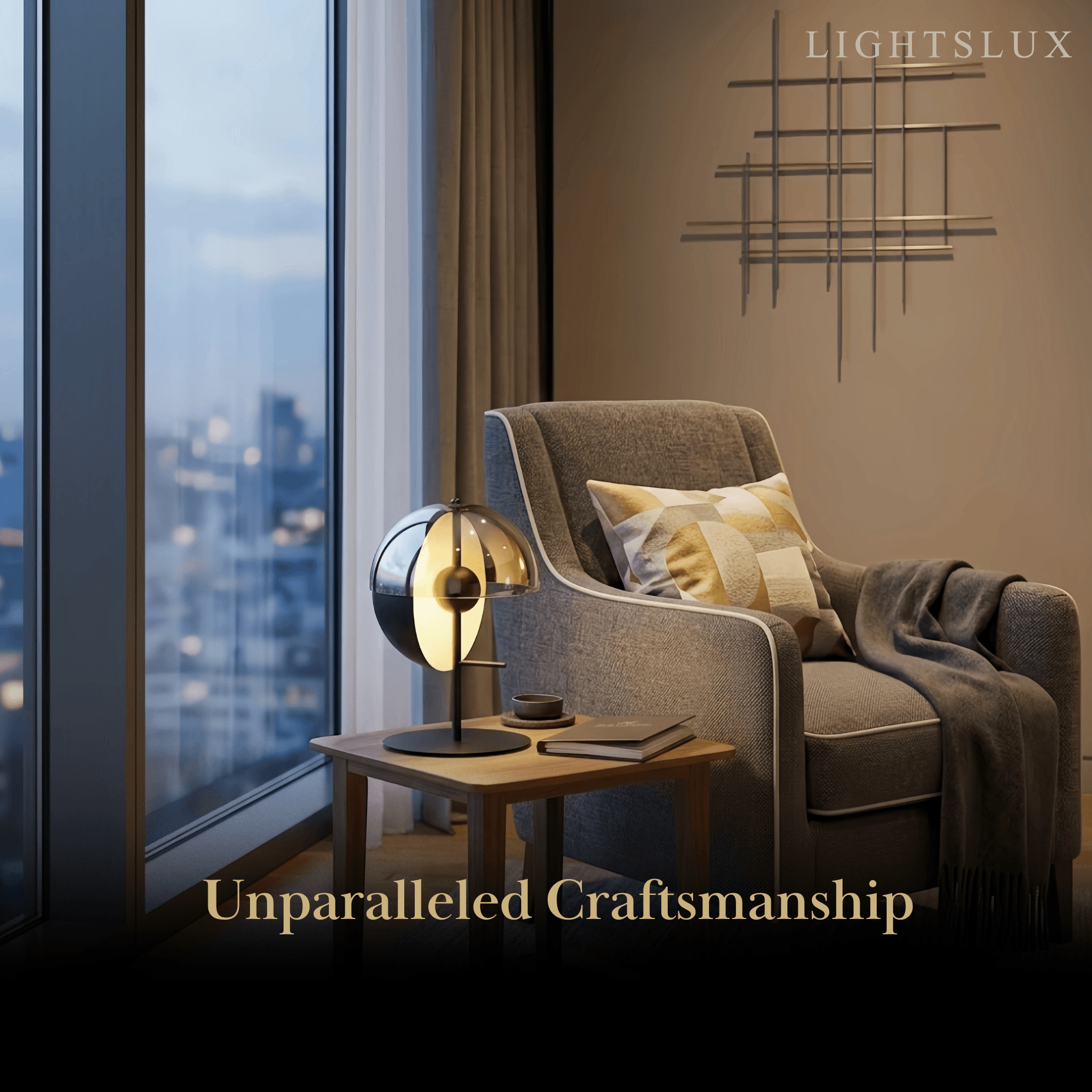 Modern Table Lamp – Iron & Glass Intersecting Hemisphere 