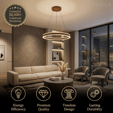 Minimalist Ring Chandelier – Travertine & Wood Walnut Beige