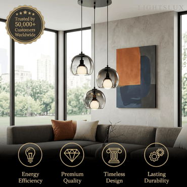  Minimalist Glass Pendant Light – Metal Clear Smoke Cognac