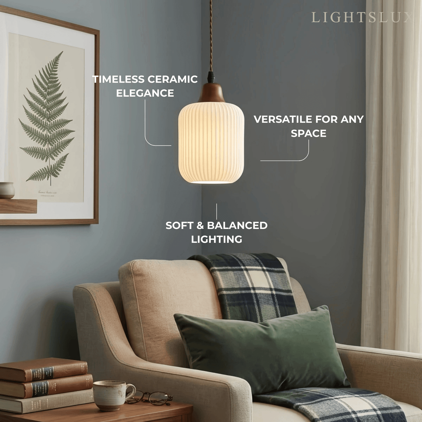 Contemporary Dome Pendant Light – Metal & Ceramic White 