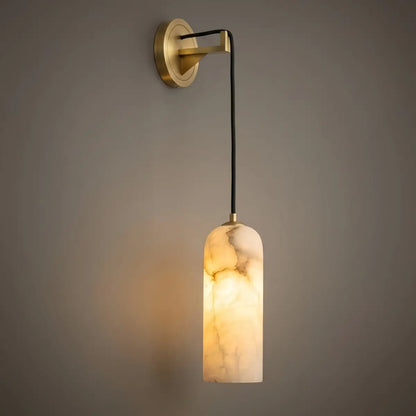 Natural Alabaster Wall Lamp— Brass Body with White Shade