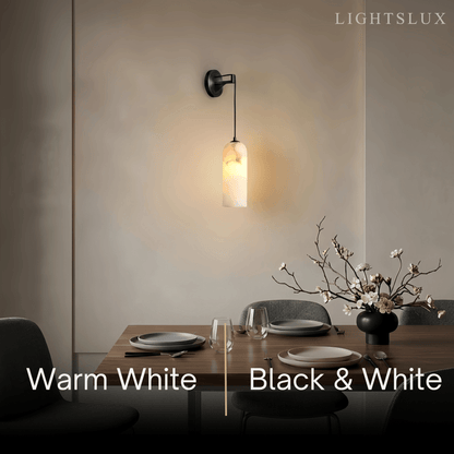 Natural Alabaster Wall Lamp— Brass Body with White Shade