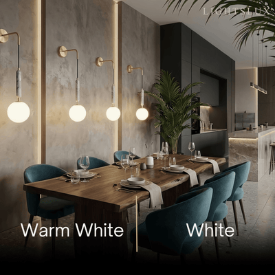 Minimalist Marble Wall Lamp — Glass & Iron with Marble Accent 