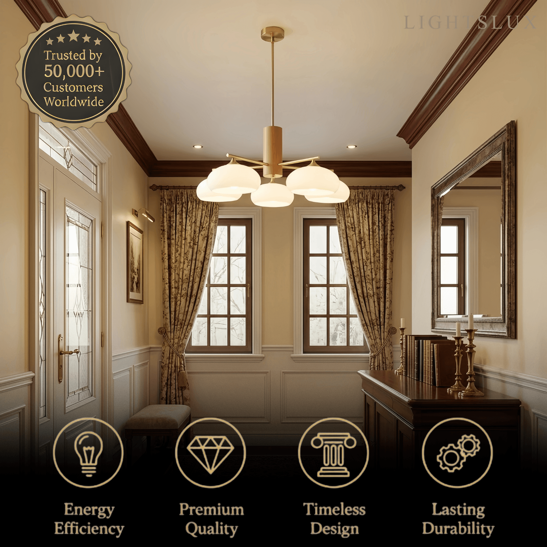 Modern Wood & Glass Chandelier 
