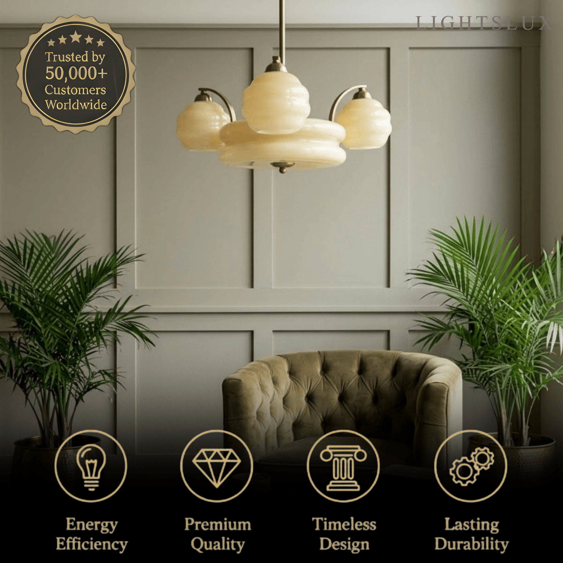 Art Deco Vintage Glass Chandelier 