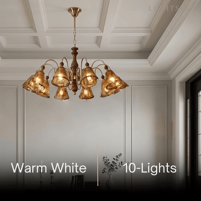 Vintage Multi-Light Ceiling Light — Metal, Glass & Wood with Copper & Walnut