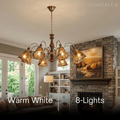 Vintage Multi-Light Ceiling Light — Metal, Glass & Wood with Copper & Walnut