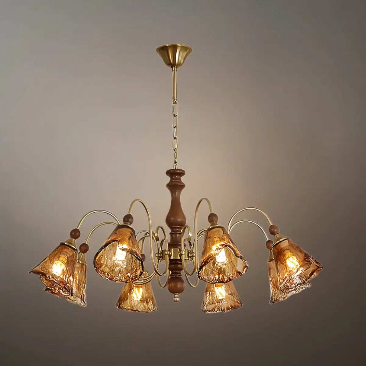 Vintage Multi-Light Ceiling Light — Metal, Glass & Wood with Copper & Walnut