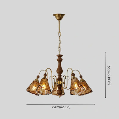 Vintage Multi-Light Ceiling Light — Metal, Glass & Wood with Copper & Walnut