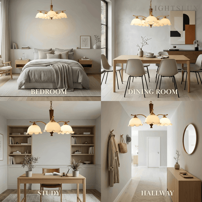 Excelis Iron Glass Walnut Wood Chandelier 