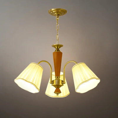 Modern Ceiling Lingt — Metal, Fabric & Walnut Wood with Gold & Walnut