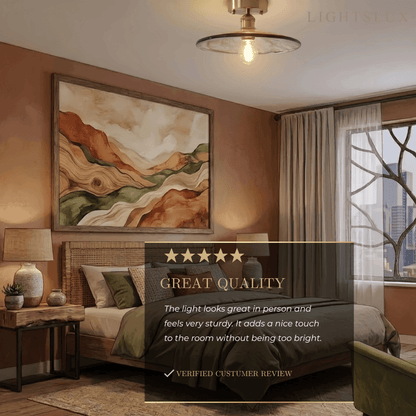 Vintage-Inspired Ceiling Light -- Brass & Amber Glass