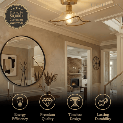 Vintage-Inspired Ceiling Light -- Brass & Amber Glass
