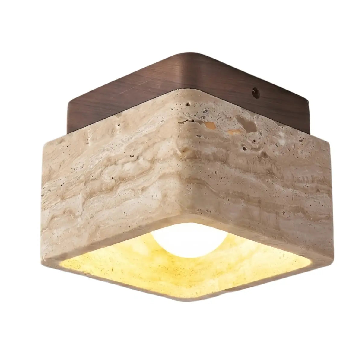 Natural Ceiling Light -- Yellow Travertine & Wood