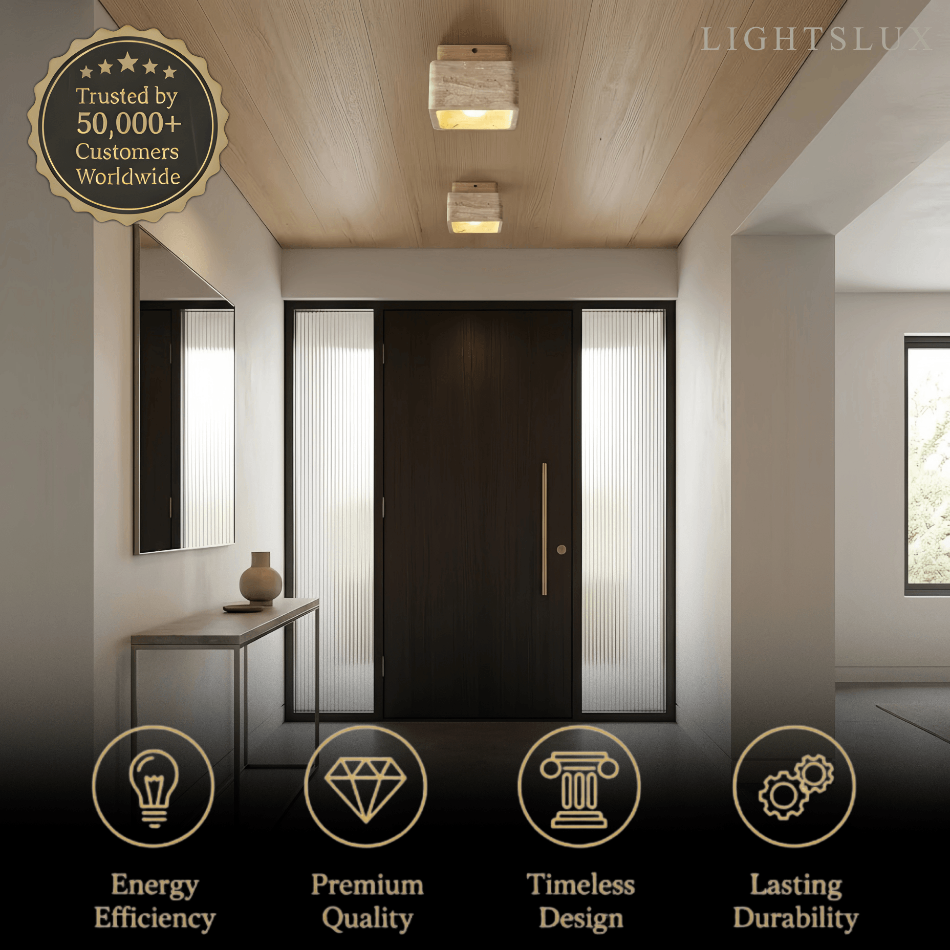 Natural Ceiling Light -- Yellow Travertine & Wood