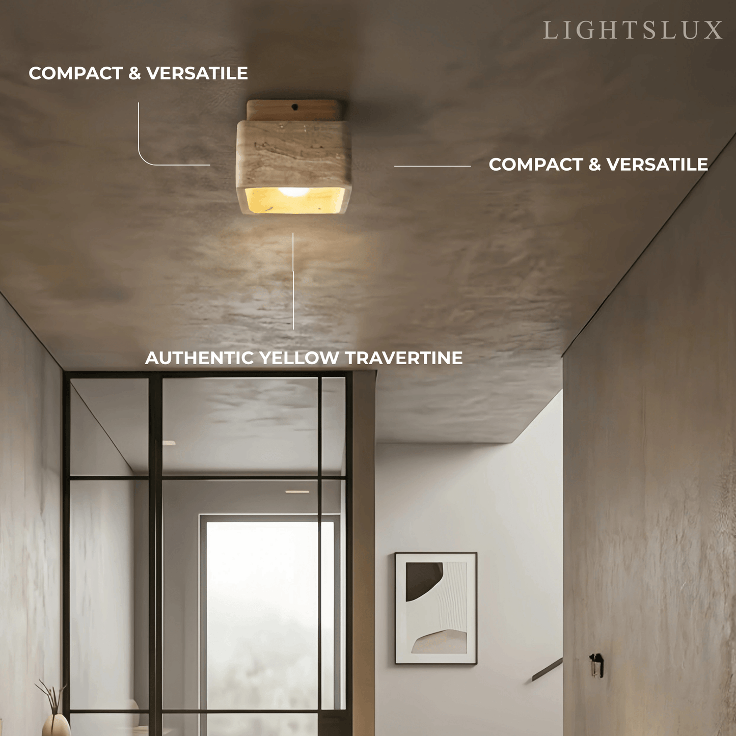 Natural Ceiling Light -- Yellow Travertine & Wood