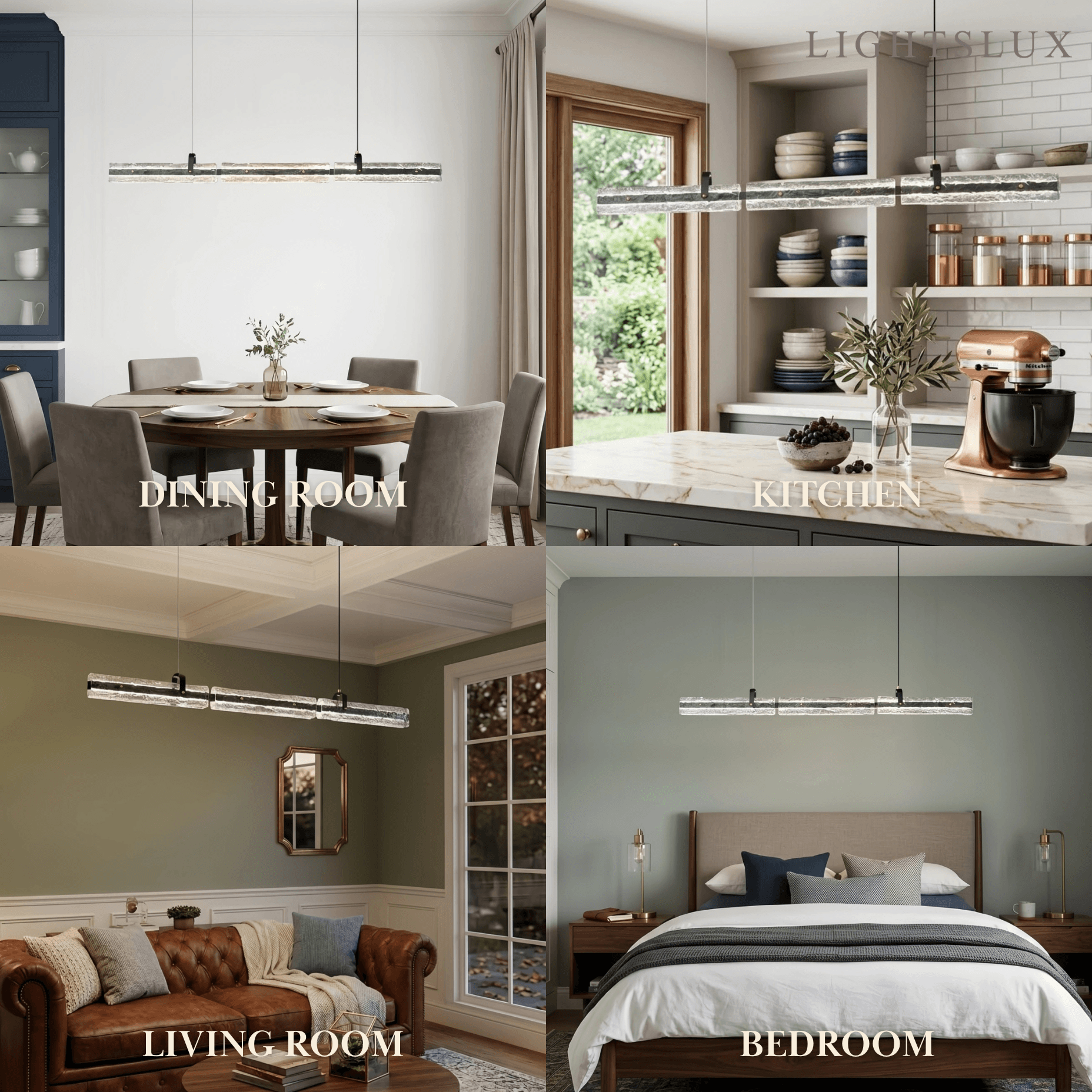Modern Linear Pendant Light — Metal & Glass for Dining Room Kitchen Island Conference Room Living Room