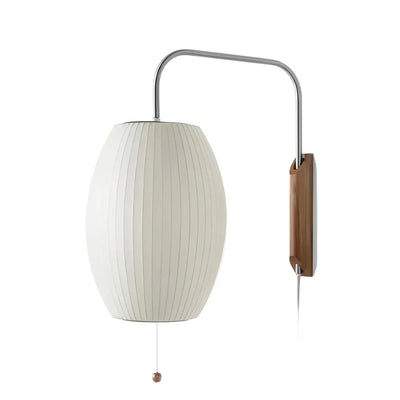 Modern Plug-In Wall Lamp -- Polymer Steel Walnut Metal Chrome & Walnut with White Shade