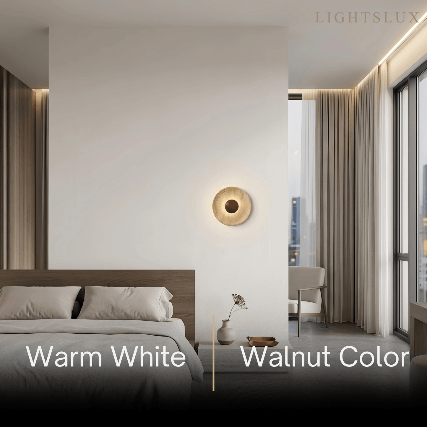 Minimalist Wall Lamp -- Yellow Travertine & Wood