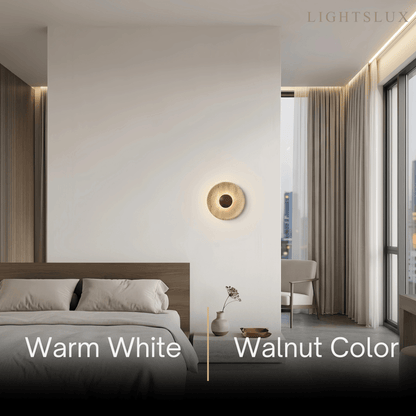Minimalist Wall Lamp -- Yellow Travertine & Wood