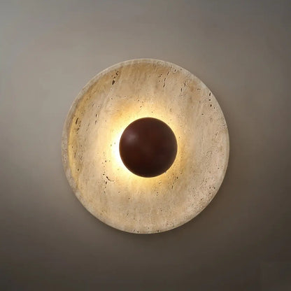 Minimalist Wall Lamp -- Yellow Travertine & Wood