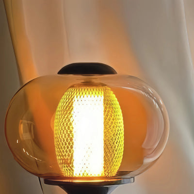 Vivara Vintage Tischlampe – Amberglas & Walnussholz für Schlafzimmer / Nachttisch