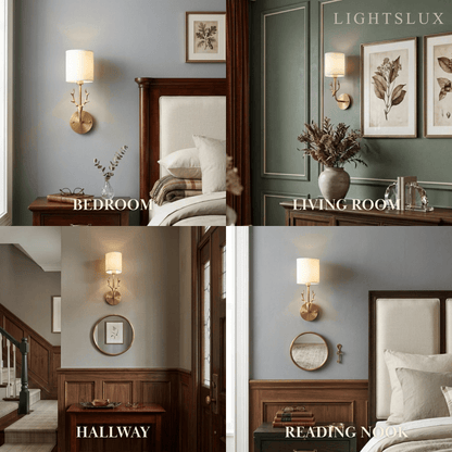 Art Deco Wall Lamp — Brass & Linen White 