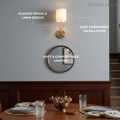 Art Deco Wall Lamp — Brass & Linen White 