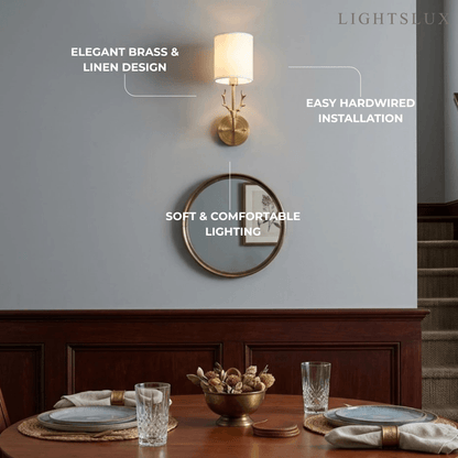 Art Deco Wall Lamp — Brass & Linen White 