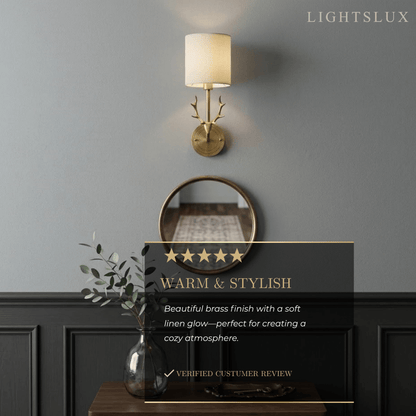 Art Deco Wall Lamp — Brass & Linen White 