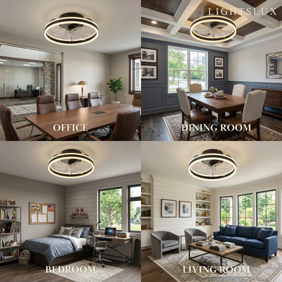 Vivara Moderner Semi-Flush Deckenventilator mit Licht – Geräuscharm, Eisen, ABS, Schwarz-Weiß, für Schlafzimmer