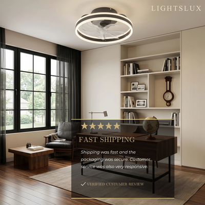Vivara Moderner Semi-Flush Deckenventilator mit Licht – Geräuscharm, Eisen, ABS, Schwarz-Weiß, für Schlafzimmer