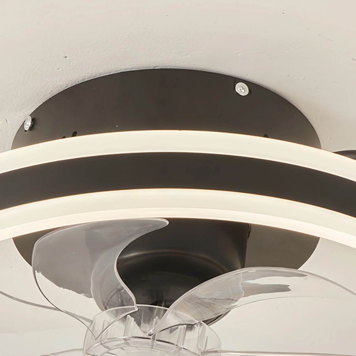 Vivara Moderner Semi-Flush Deckenventilator mit Licht – Geräuscharm, Eisen, ABS, Schwarz-Weiß, für Schlafzimmer