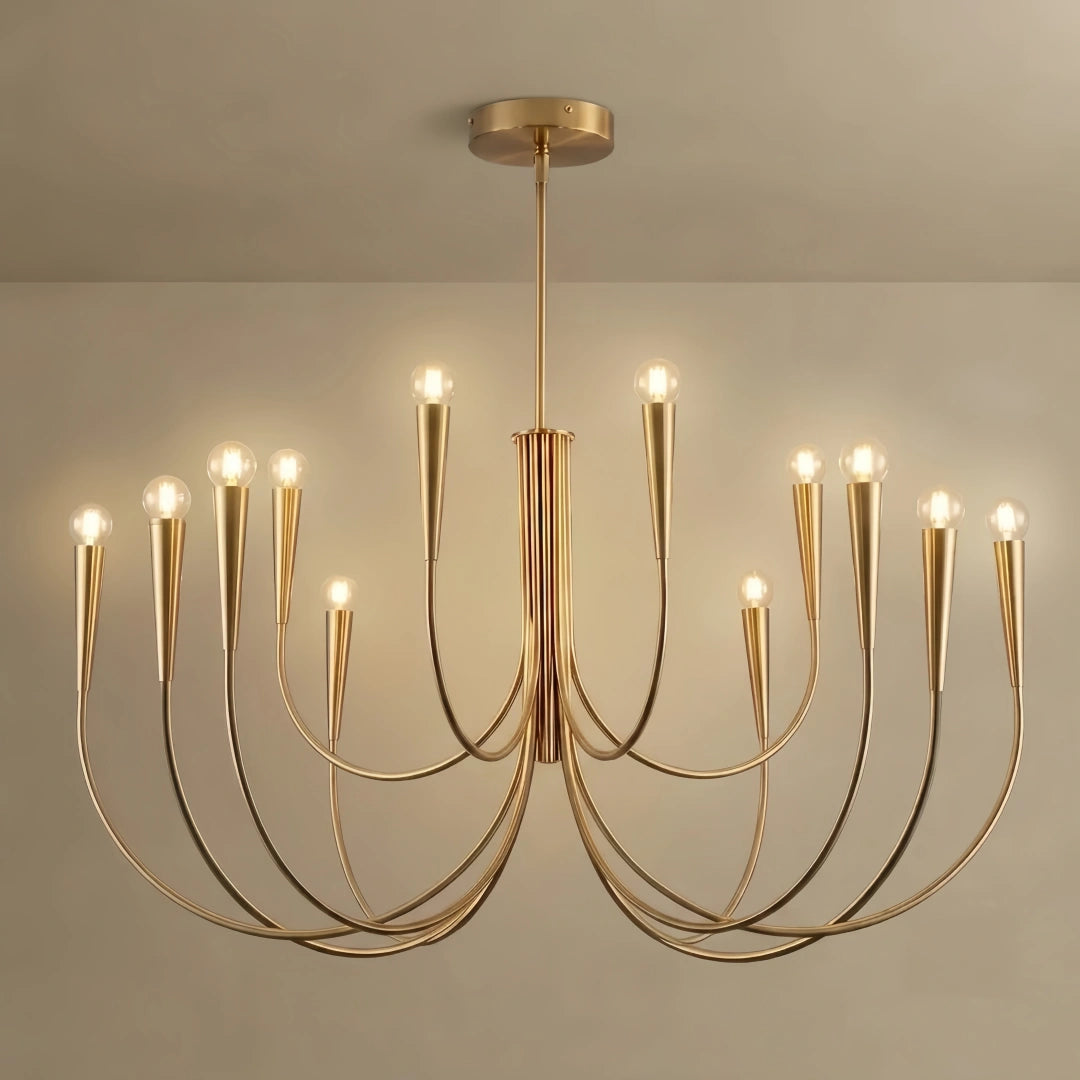 Nebula Minimalist Chandelier – Swoop Arm Globes Gold or Black for Living Room / Dining Room