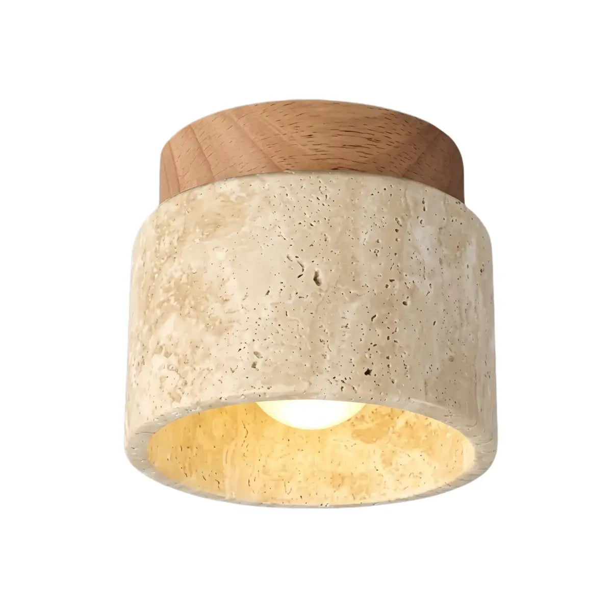 Minimalist Flush Mount Ceiling Light — Stone & Wood Yellow Log Color