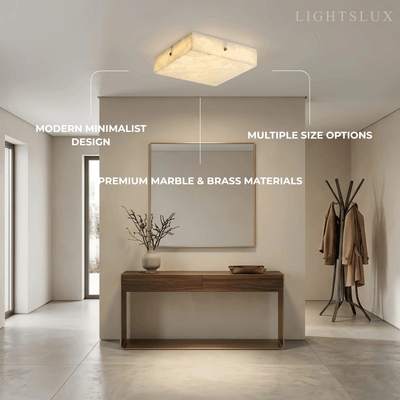 Minimalist Flush Mount Ceiling Light — Brass & Marble White