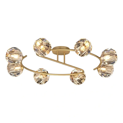 Modern Luxury Semi-Flush Mount Ceiling Light — Brass & Crystal Gold