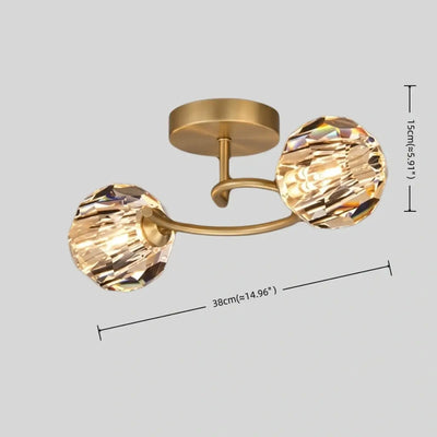 Modern Luxury Semi-Flush Mount Ceiling Light — Brass & Crystal Gold