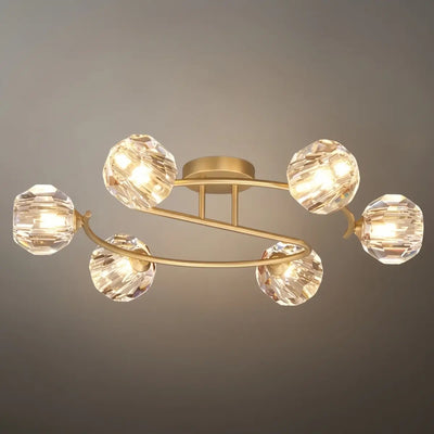 Modern Luxury Semi-Flush Mount Ceiling Light — Brass & Crystal Gold