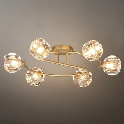 Modern Luxury Semi-Flush Mount Ceiling Light — Brass & Crystal Gold
