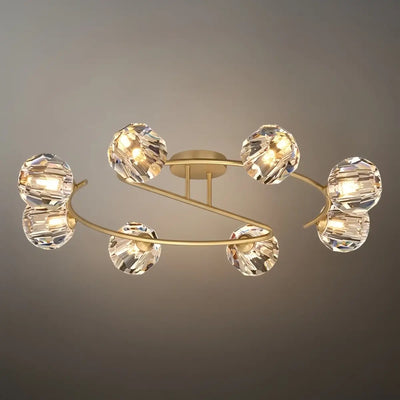 Modern Luxury Semi-Flush Mount Ceiling Light — Brass & Crystal Gold