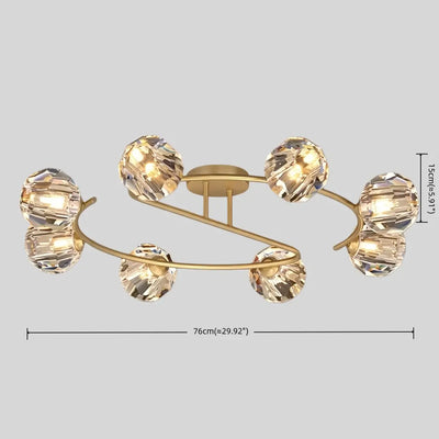 Modern Luxury Semi-Flush Mount Ceiling Light — Brass & Crystal Gold