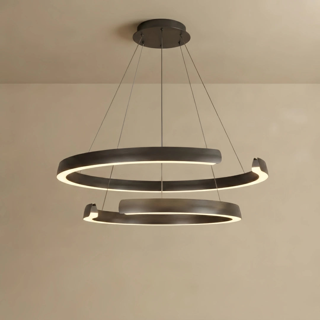  Multi-Ring Chandelier – C-Shape Black Aluminum for Living Room / Dining Room