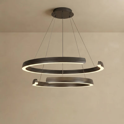  Multi-Ring Chandelier – C-Shape Black Aluminum for Living Room / Dining Room