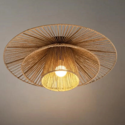 Natural Hemp Rope Flush Mount Ceiling Light -- Woven Linen Color
