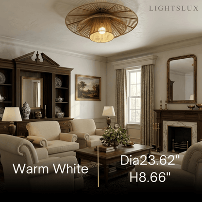 Natural Hemp Rope Flush Mount Ceiling Light -- Woven Linen Color