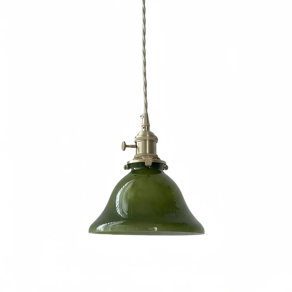 Vintage Green Glass Pendant Light -- Brass Accent